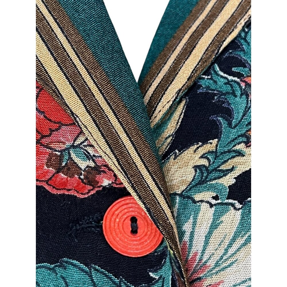 Vintage Carole Little Womens Floral & Striped Button-Up Jacket Bomber Style - Picture 6 of 12